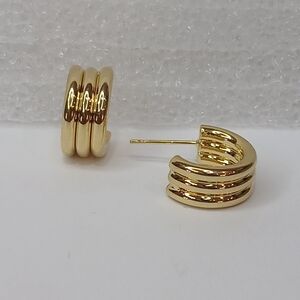 Gold Plated Stainless Steel Triple Band Hoops Earrings